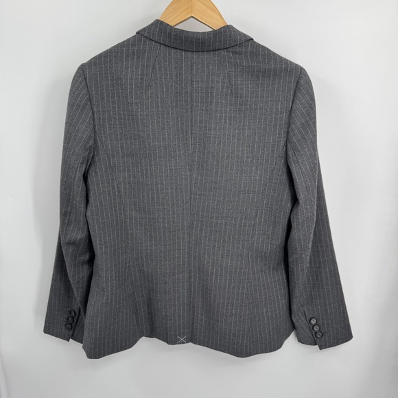 Talbots Blazer Womens Size 10 Gray Wool Blend Pinstripe One Button Jacket Office - Picture 2 of 12